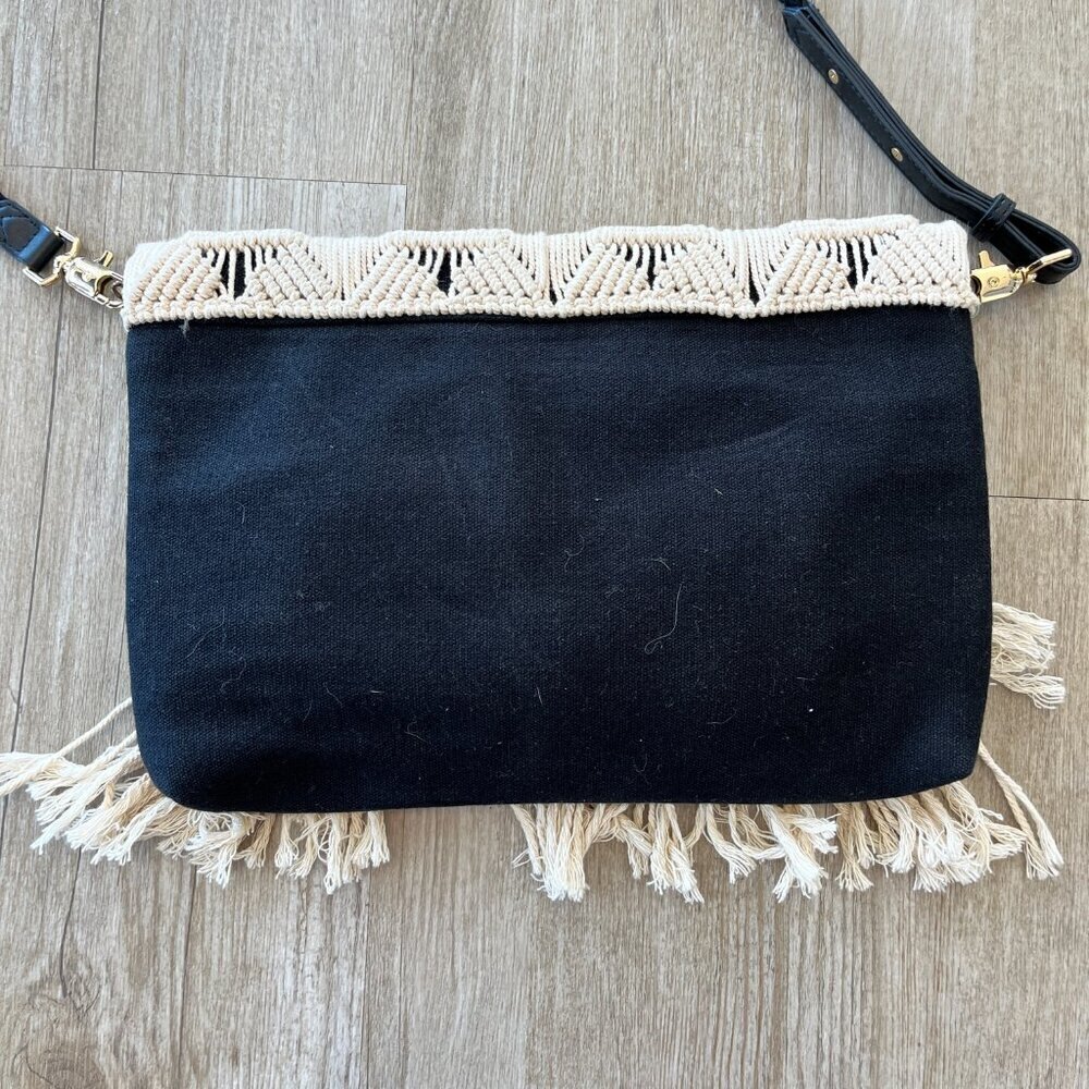 Womens Stella & Dot Macrame Style Fringe Shoulder Purse - Picture 8 of 8